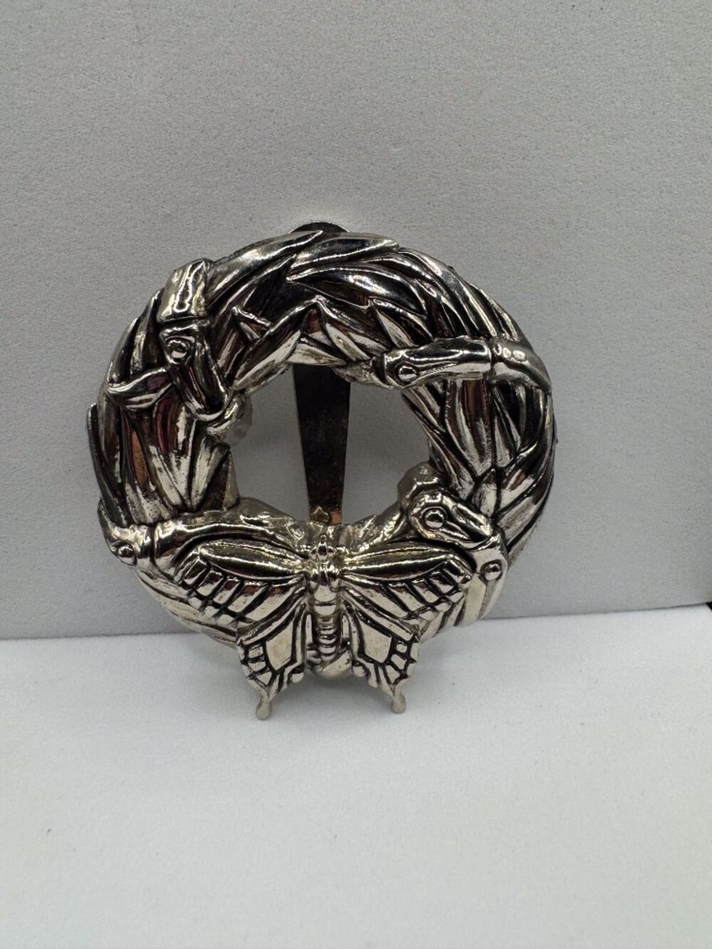 Signed Designer Bird Butterfly Wreath Silver Tone Statement Brooch Pin